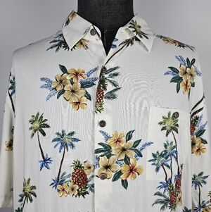 Burma Bibas Men's Pineapple Palm Tree Hawaiian Short Sleeve Button Down Size XXL